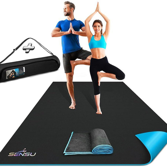 Sensu Large Yoga Mat - 7' x 5' x 9mm Extra Thick Yoga Mat for Men and Women - Non-Slip Surface for Extra Grip - Ideal for Hot Yoga, Pilates, Grounding and Meditation at Home or in Studios