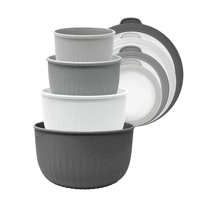 Meal Prep BPA-Free Plastics Mixing Bowls Set of 4, Easy to Clean, Nesting Bowls for Space Saving, Great for Cooking, Baking & Prepping, Heavy Duty Food Prep and Storage Organizers (OUTER CHARCOAL)