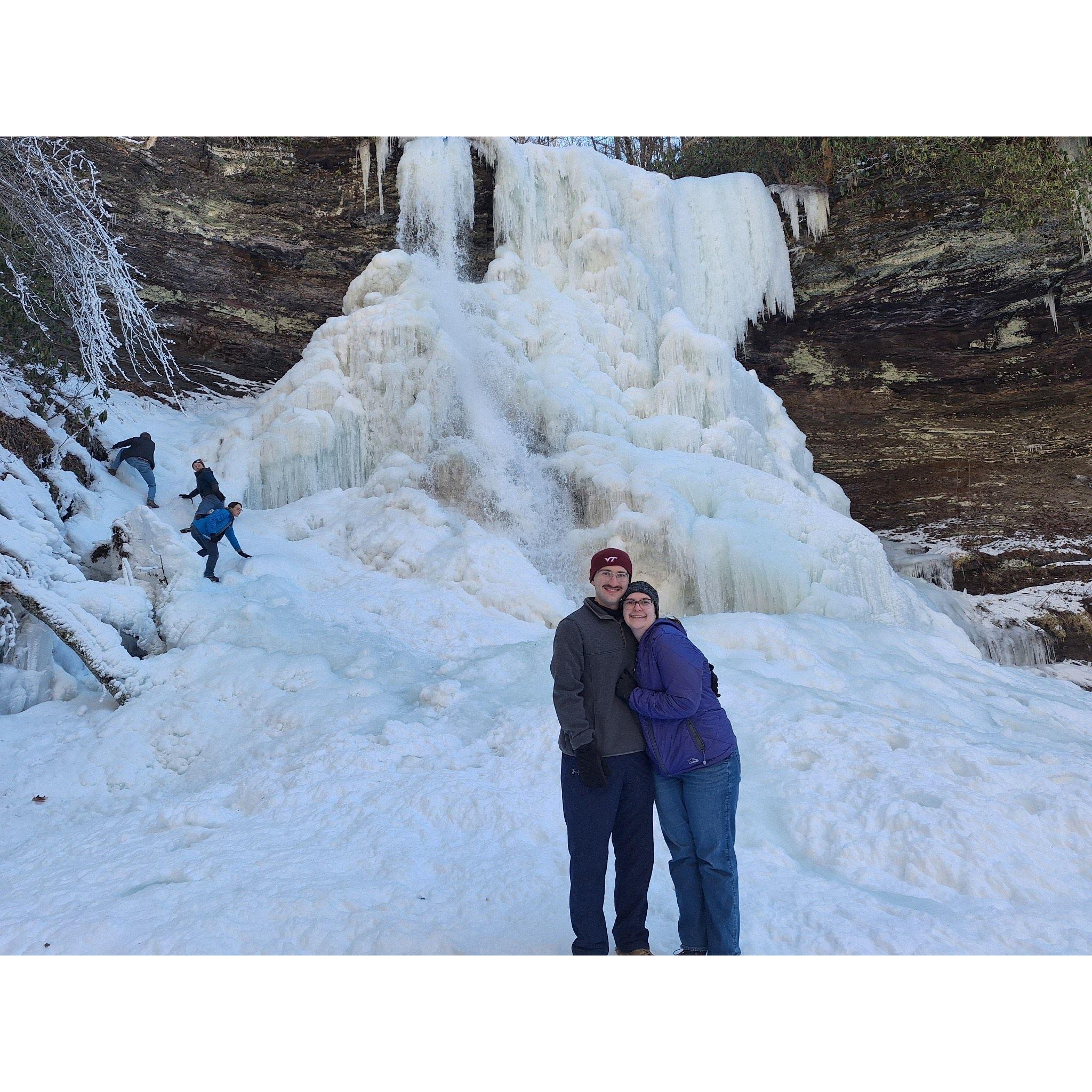 Cascades Falls frozen! (You will find our crazy friends behind us!)