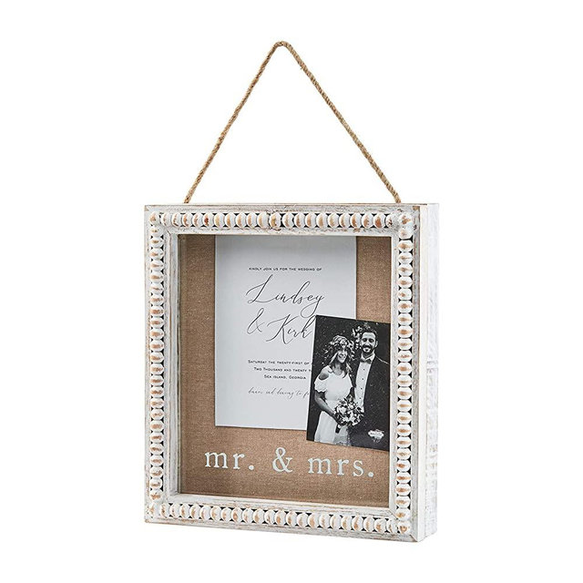 Mud Pie Wood Beaded Mrs. Shadow Box, 11" x 10", White