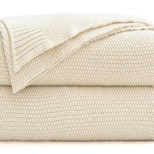 Cream Cotton Cable Knit Throw Blanket for Couch Sofa Bed, Home Decorative Lightweight Woven Throw Blankets with Bonus Laundering Bag, 3.4 Pounds 60 x 80 Beige