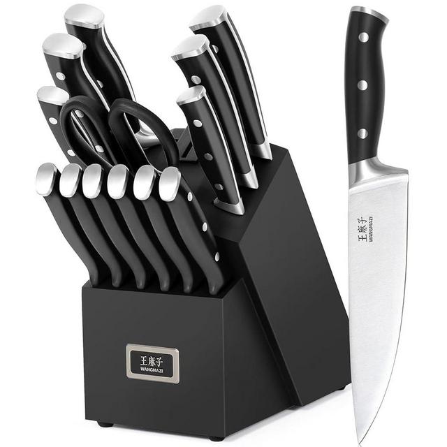 WANGMAZI Premium Knife Set,High Carbon Stainless Steel forged,Ergonomic Triple-rivet Handle,Sharp Knives Set for Kitchen,Hundreds Years of Masterful Craftmanship(Black,15PCS)