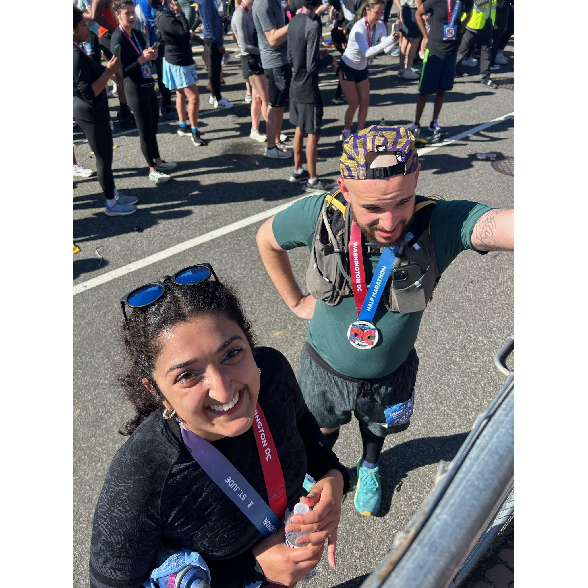 We just finished the DC Rock 'N' Roll Half Marathon (Sehyr's first, Adin's third). Guess who's the happiest to be done?