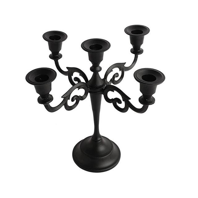 Rely+ 5 Arm Candelabra 10 inch Tall Matte Black Taper Candle Holders, Candle Stands, Candlesticks for Home Decor, Wedding, Parties, Dinning Table Centerpiece, Fit 3/4 inch Thick Candles