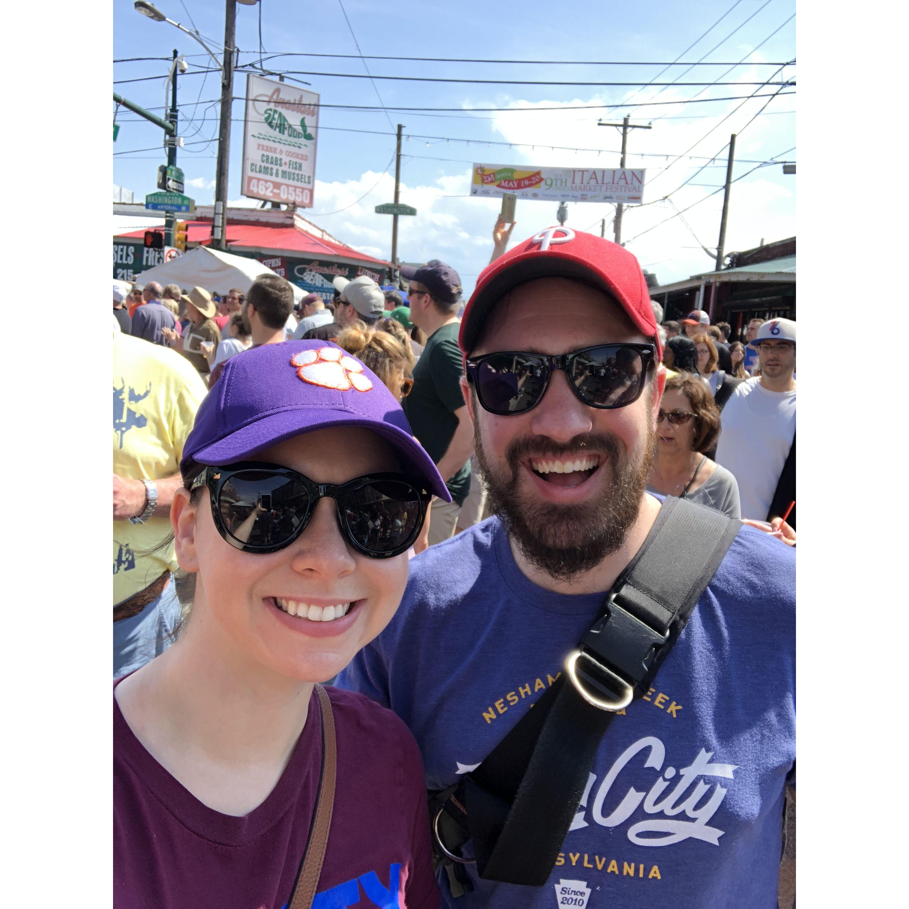 Our first anniversary, we visited the Italian Market Festival in the middle of moving in together.