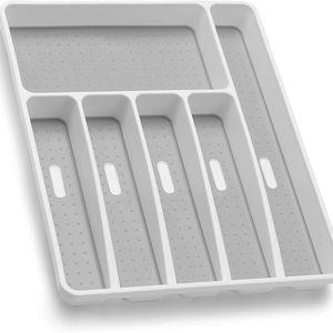 Loyareal Silverware Organizer Utensil Organizer Holder Kitchen Drawer Organizer Plastic Silverware Tray for Drawer Flatware Organizer 6 Compartment White