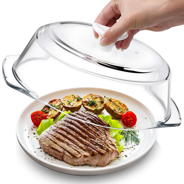 ACEPRUT New Upgrade Glass Microwave Splatter Cover with Ceramic Handle & Screw, Non Plastic Microwave Cover with Vent Hole, BPA Free, Dishwasher Safe