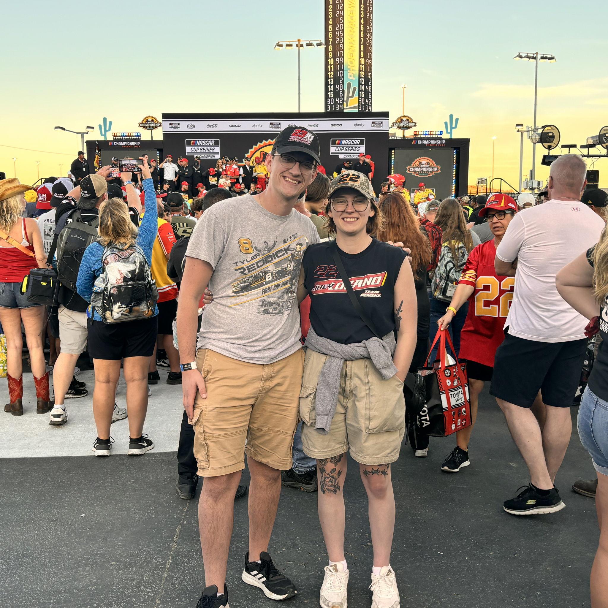 Bailey and Ethan at the NASCAR Cup Series Championship in 2024. They got to see Bailey's favorite driver win the championship!