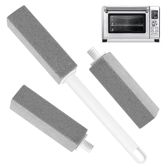 3 Pack Pumice Stone for Cleaning Stove Gas Grates & Top, Extra Long Handle Cleaner Pumice Stone for Oven, with 3 Replacement Heads