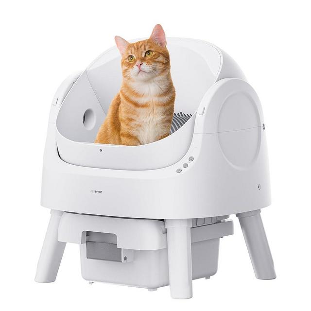 Self Cleaning Cat Litter Box, Open Top Litter Box for Multiple Cats, Automatic Cat Litter Box with Liners and Mat Included, White