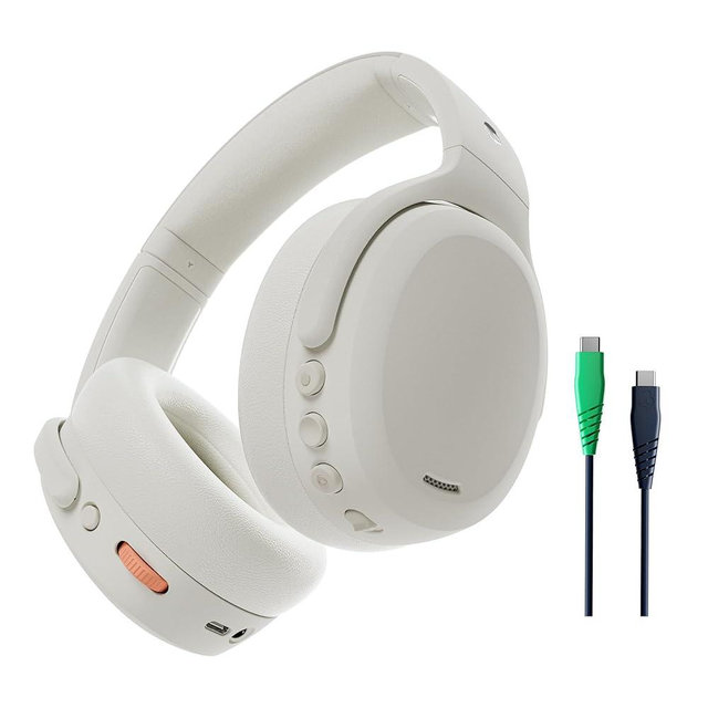 Skullcandy Crusher ANC 2 Wireless Over-Ear Bluetooth Headphones with Multi-Sensory Bass and Charging Cable, Active Noise Cancelling, Up to 60 Hours Battery, Microphone for iPhone Android - Bone