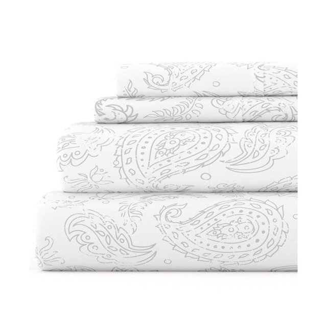 Floral & Paisley Patterns 4PC Sheet Set - Extra Soft - Becky Cameron, Coarse Paisley Gray, Queen