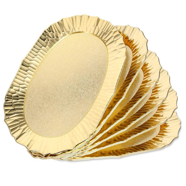 6 Packs Gold Serving Tray Plastic Platters and Trays Set, Decorative Plastic Reusable Party Trays Platters for Food, Appetizer Platter Plastic Trays for Dessert Table, Cupcake, Charcuterie(14"x8.6")