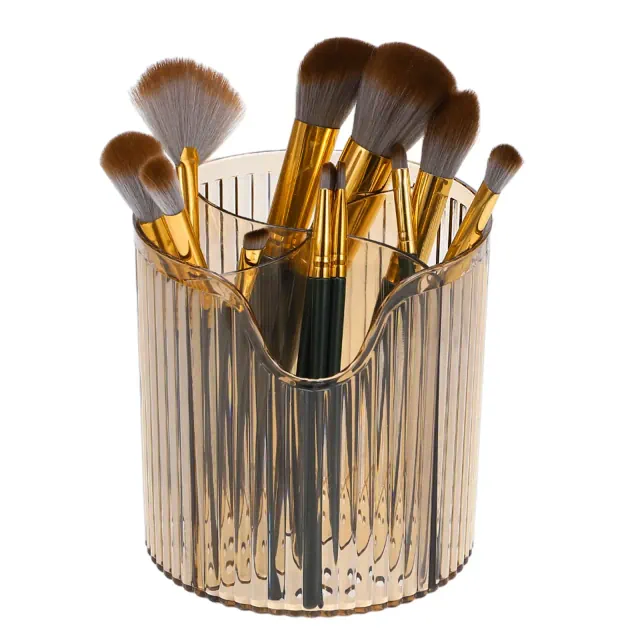 Unique Bargains 4 Slot Makeup Brush Cup Makeup Organizer for Bathroom Countertops Clear Brown 1 Pc