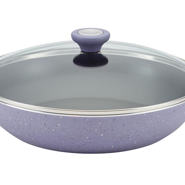 Farberware New Traditions Speckled Aluminum Nonstick 12-1/2-Inch Covered Skillet with Side Handles, Lavender