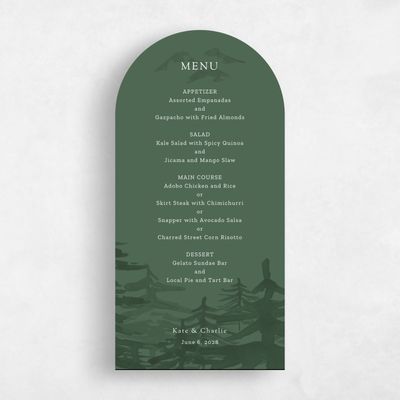 Green Arch Wedding Menu - Camden