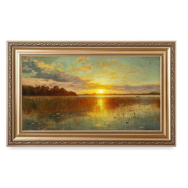 DECORARTS - Sunset Over a Danish Fjord, Peder Mork Monsted Art Reproductions. Giclee Printed w/ Embossed Gold Frame for Wall Decor. Framed size: 36x22