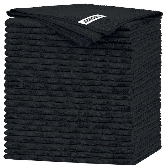 FIXSMITH Black Microfiber Cleaning Cloth -Pack of 24, Highly Absorbent Cleaning Rags, 16"X12" All Purpose Cleaning Towels for Housekeeping, Kitchen, Car, Lint Free and Reusable Microfiber Towels