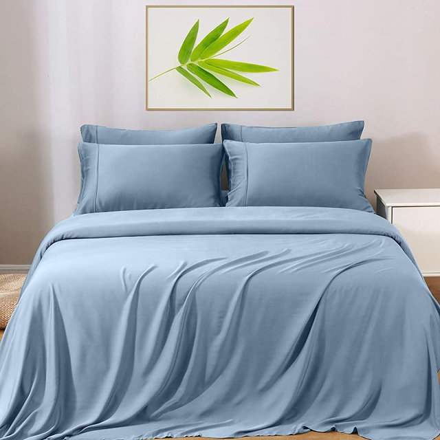 GOKOTTA Bamboo Sheets Queen Size - Cooling Sheets, 100% Bamboo Rayon, Ultra Soft & Silky Touch, Breathable & Comfortable Bamboo Bed Sheets Set 4 Piece, 16" Deep Pocket Blue