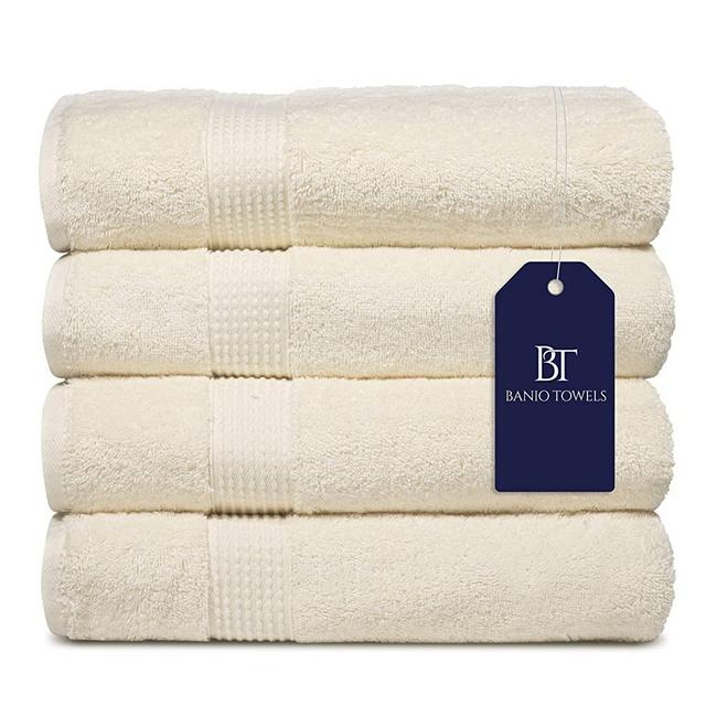 Banio Towels Bath Towel 4 Pieces Cream 100% Turkish Cotton Luxury Quick Dry Towels for Bathroom, Guests, Hot Tub - Hotel Quality Collection Bath Towels, Soft and Ultra-Absorbent, 30x56 inch