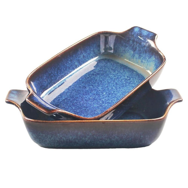 LIUYWYHCF Ceramics Au Gratin baking Dishes Set of 2, Baking Tray Bake ware, 12.3 oz Ramekins, for Pie Pan, Appetizer, Tart, Dessert, Quiche, Oven Small dish, individual dishes, Rectangular 9 Inch