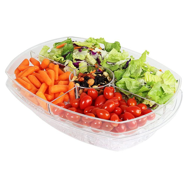 7Penn Acrylic Appetizer Serving Tray - 4 Compartment Transparent Chilled Serving Platter with Flip-Over Ice Tray Lid