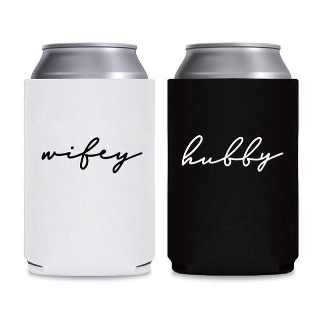 Mr&MrsGifts Honeymoon Essentials Hubby and Wifey Gifts Wedding Can Coolers Engagement Gifts for Couples