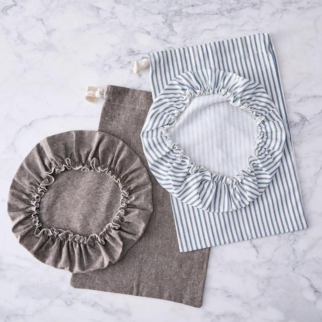 Bread Bag & Bowl Cover Set in Blue and White Stripes