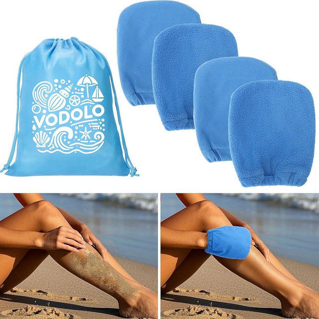 Vodolo 2 in 1 Sand Remover for Beach,4Pcs Sand Wipe Off Mitts for Beach,Beach Vacation Essentials for Kids Adults,Beach Day Accessories Must Haves for Women,Summer Family Beach Needs Items Necessities