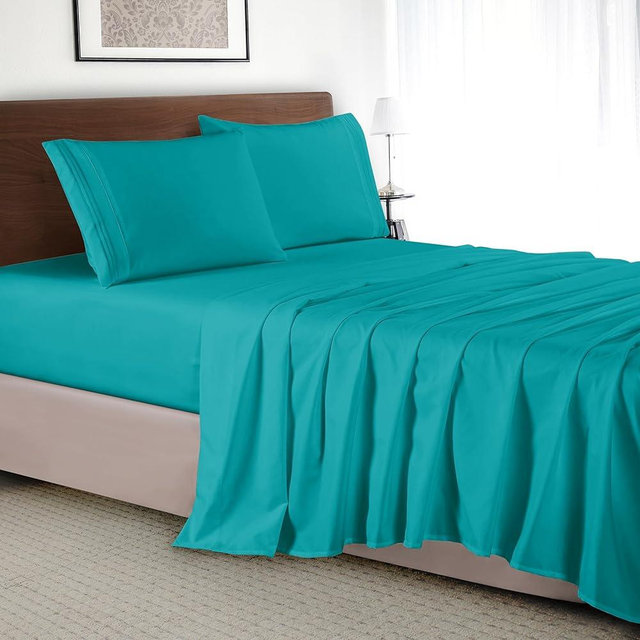 Elegant Comfort Luxury 4-Piece Bed Sheet Set - Luxury Bedding 1500 Premium Hotel Quality Microfiber, Wrinkle Resistant Cool & Breathable, Easy Elastic Fitted, Queen, Teal