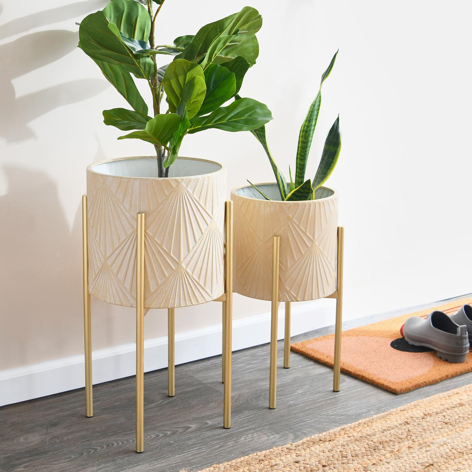 Modern Boho Geometric 4-Piece Metal Planter Set - Thumbnail 4
