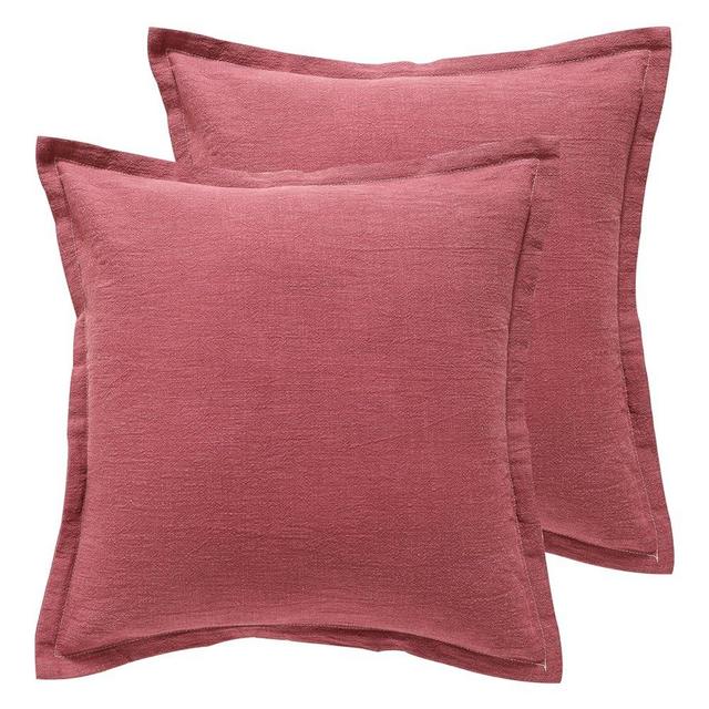 patdrea Red Decorative Throw Pillow Covers 18x18 Set of 2, Farmhouse Linen Pillow Covers with Ruffles, Square Sturdy Throw Pillow Case for Couch Sofa Bed Living Room
