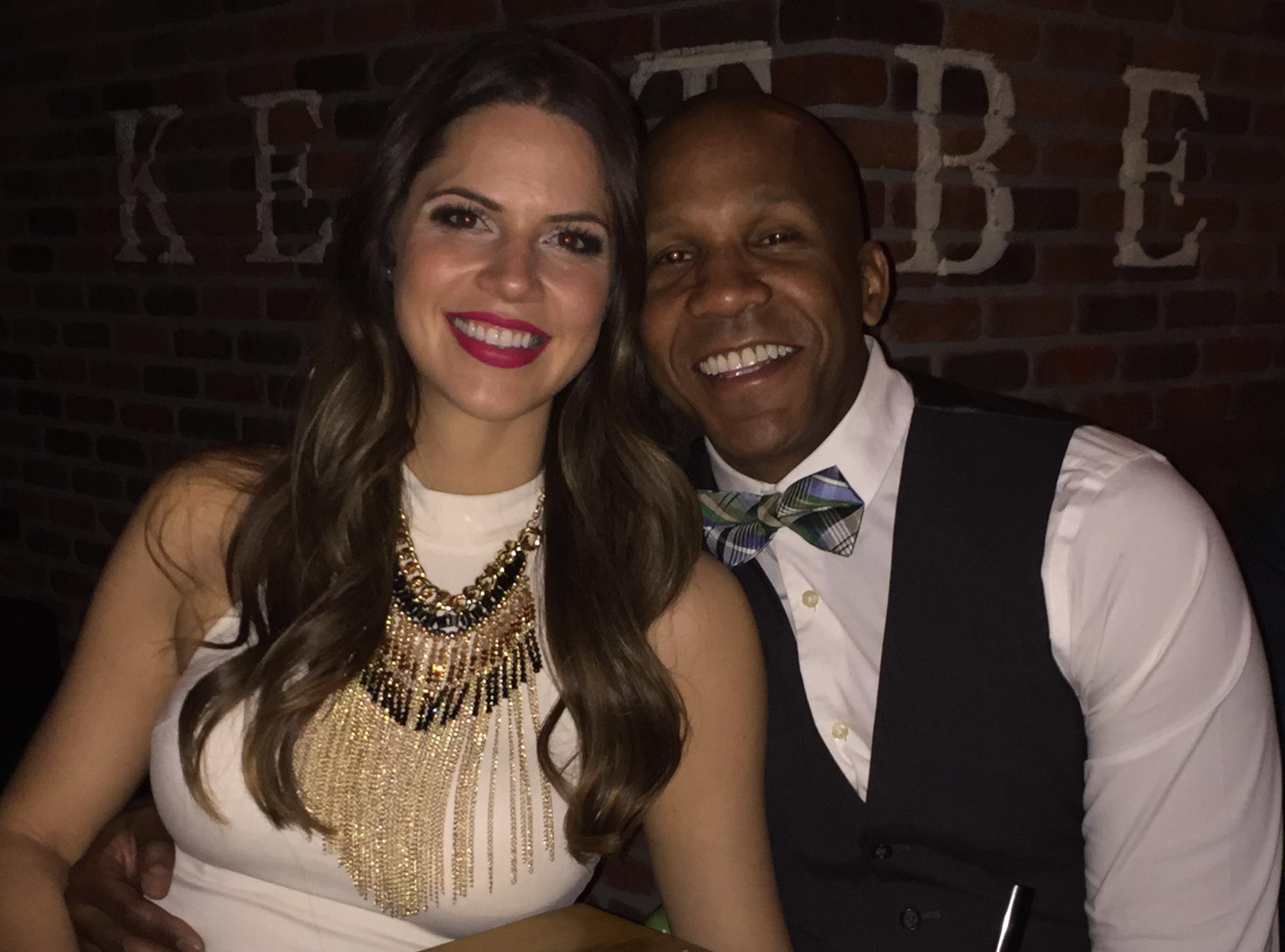 January 2016 - Celebrating Maritza's birthday. Martel being a trooper and wearing a bowtie at Maritza's request.