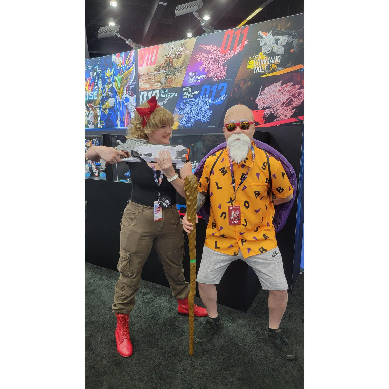 Us cosplaying at Anime Expo 2025, Ben-Master Roshi and Salena-Blanch