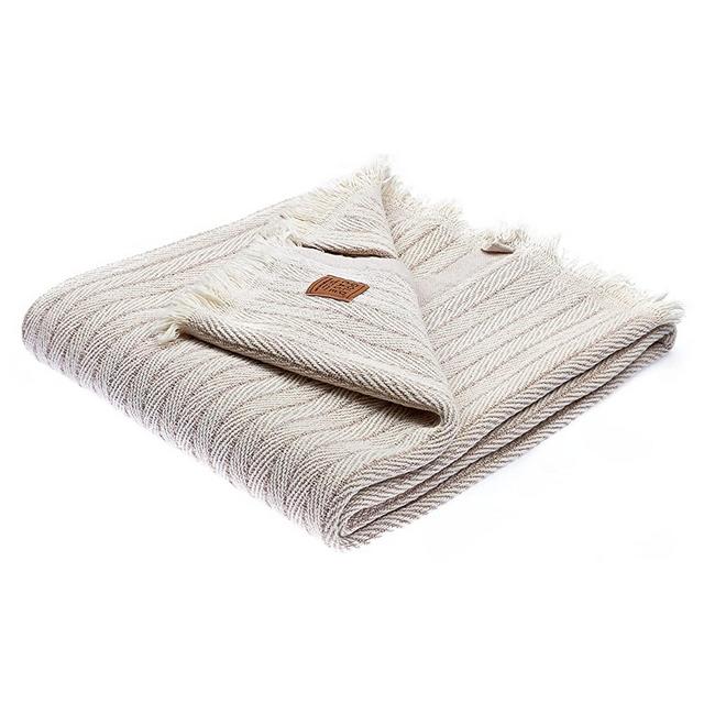 Vintage Throw & Blanket Series by GOLD CASE - Super Soft - 100% Washed Cotton - Decorative and Multi-Purpose Boho Blankets for Couch, Farmhouse, Bed, Chair and Sofa - 50x60 inches (130x150cm), Beige