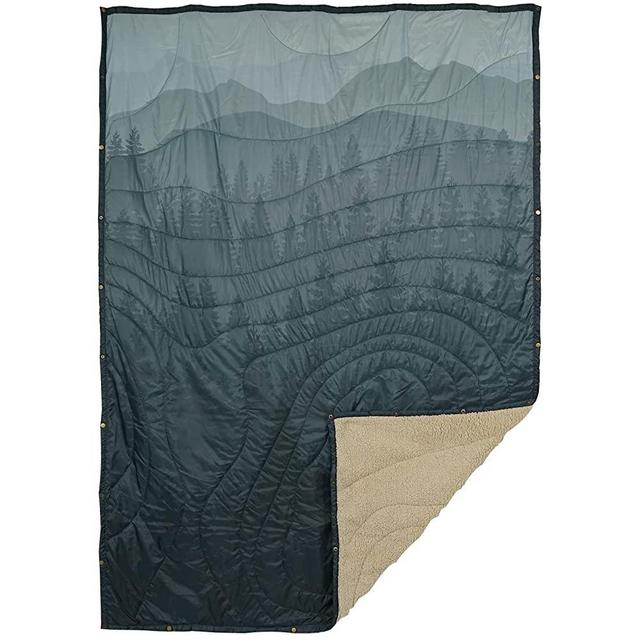 KawaGebo Kamp Sherpa Fleece Camping Blanket, 2 in 1 Extra Large Thick Warm Throw Blankets & Puffy Ultralight Soft Poncho for Cold Weather Outdoor Hiking, Traveling, Picnics, Stadium and Beach Trips