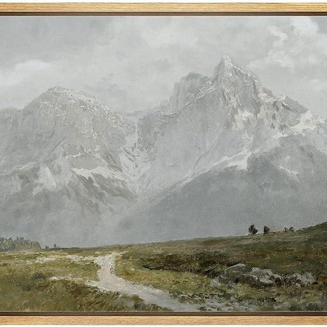 wall26 Framed Canvas Print Wall Art Vintage Winter Storm Mountain Valley Nature Wilderness Illustrations Fine Art Decorative Landscape Relax/Calm for Living Room, Bedroom, Office - 24"x36" Natural