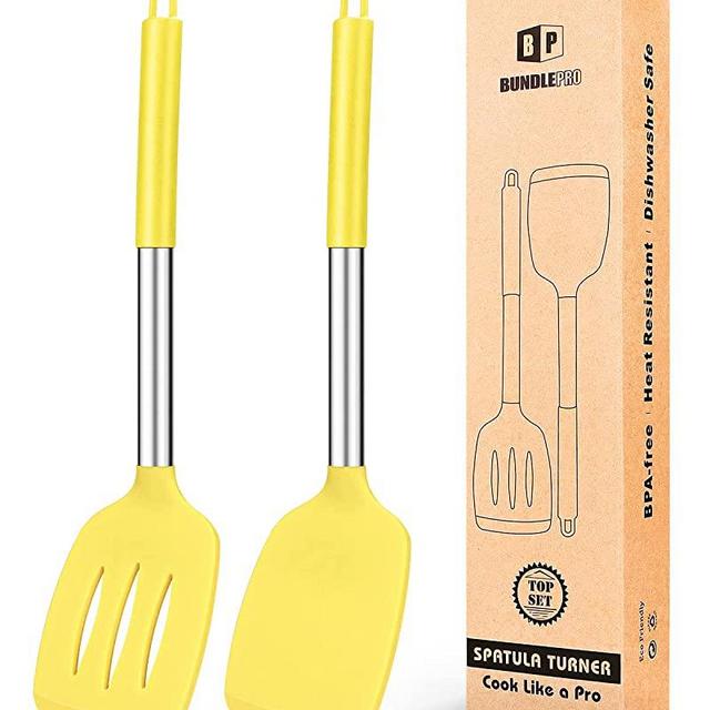 Pack of 2 Silicone Solid Turner ,Non Stick Slotted Kitchen Spatulas ,High Heat Resistant BPA Free Cooking Utensils ,Ideal Cookware for Fish ,Eggs ,Pancakes