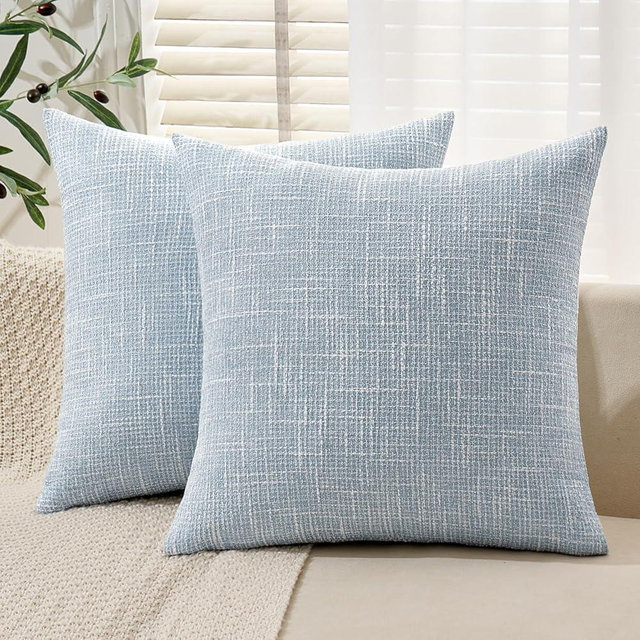 MIULEE 24x24 Inch Euro sham Burlap Linen Spring Pillow Covers Set of 2 - Coastal Light Blue Washed Soft Skin-Friendly Texture Decorative Throw Pillows Home Decor for Farmhouse Modern Sofa,Bed,Couch