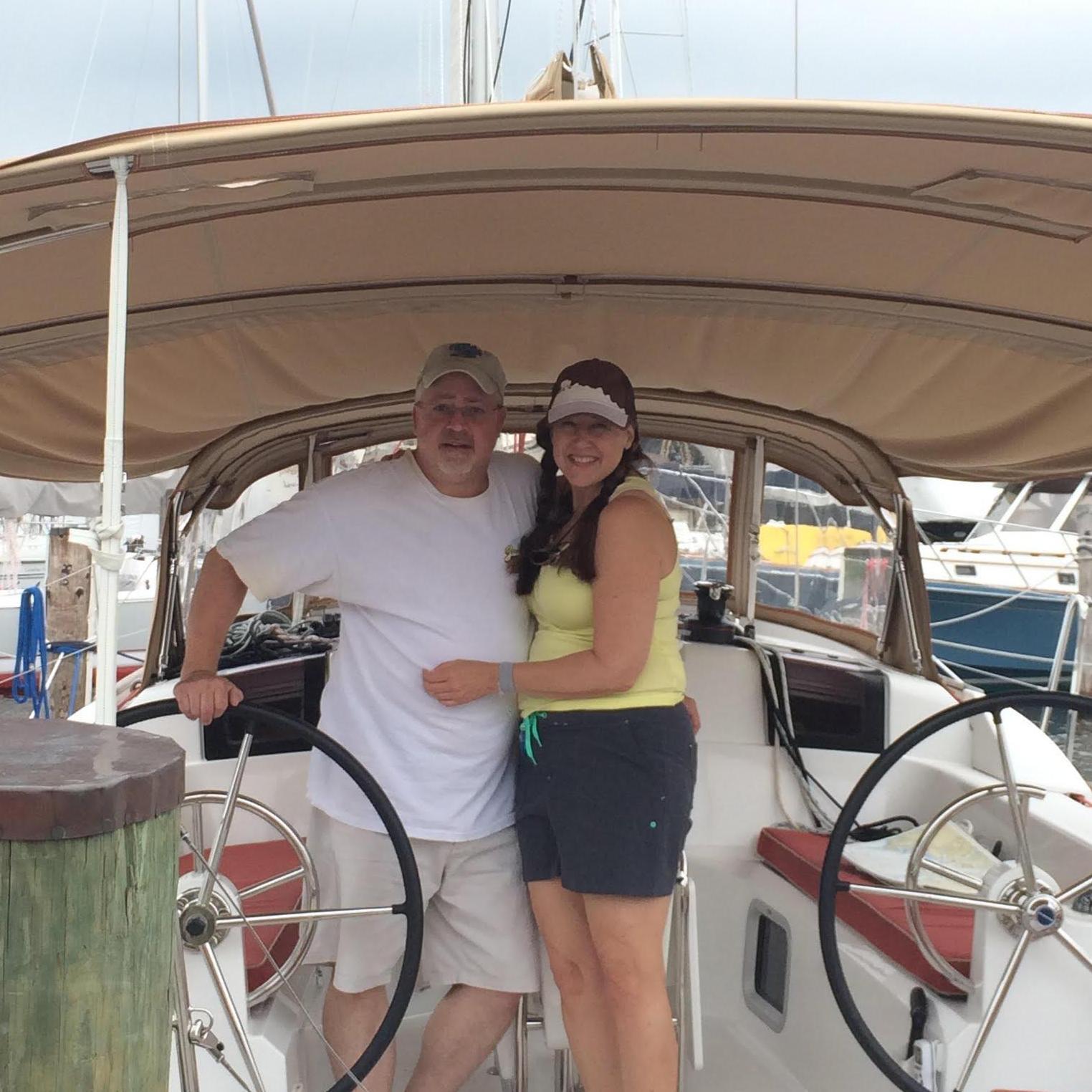 We rented a boat for Roy's 50th. Roy (Captain) said to Deb "My dream is to retire early, live on a boat and sail to the islands. do you want to join me? " Obviously Deb (First Mate) said YES