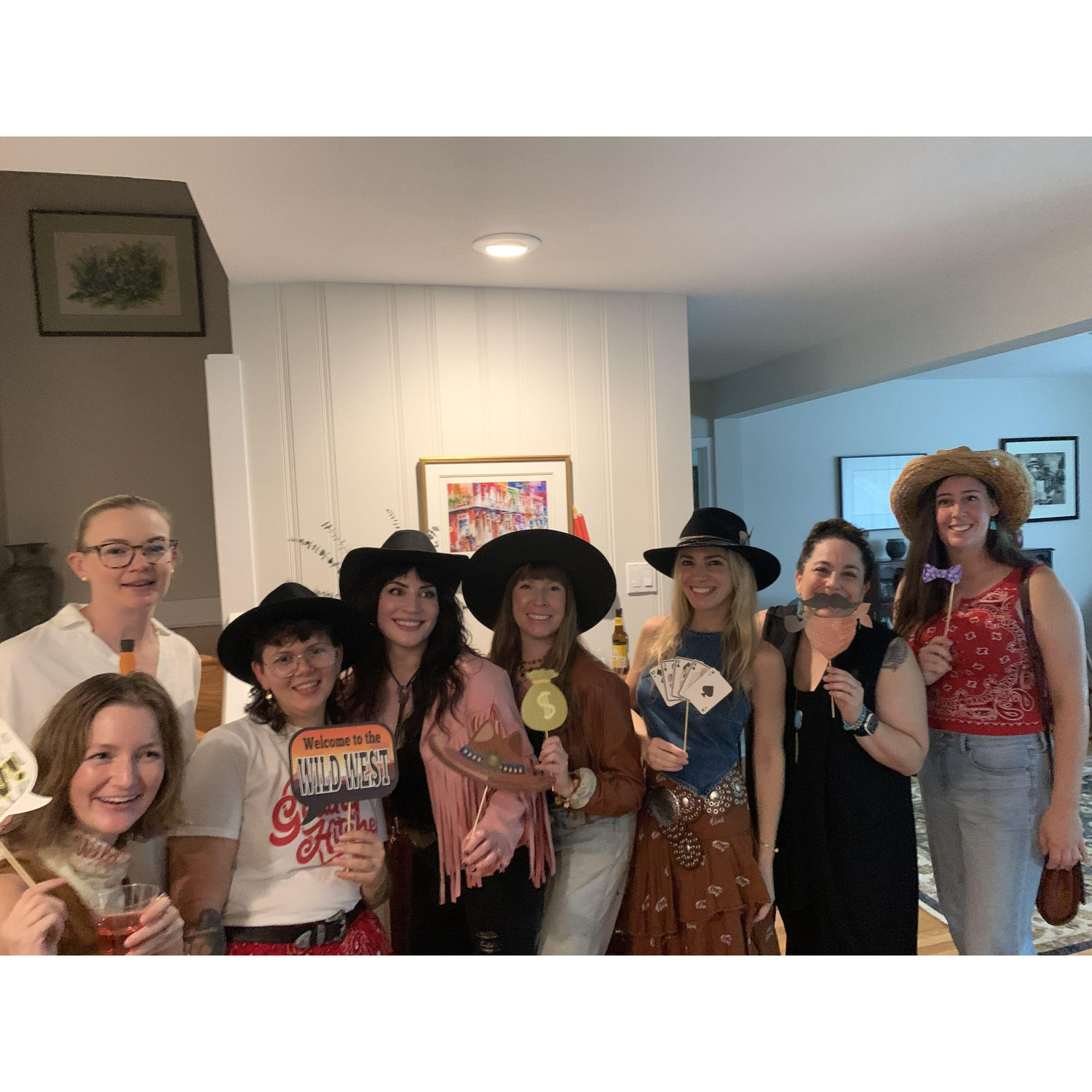 The girls at Chris and Dacia's Western themed engagement party.

Lindsey, Elizabeth, Dacia, Mads, Dana, Katie, Rachel, Helen