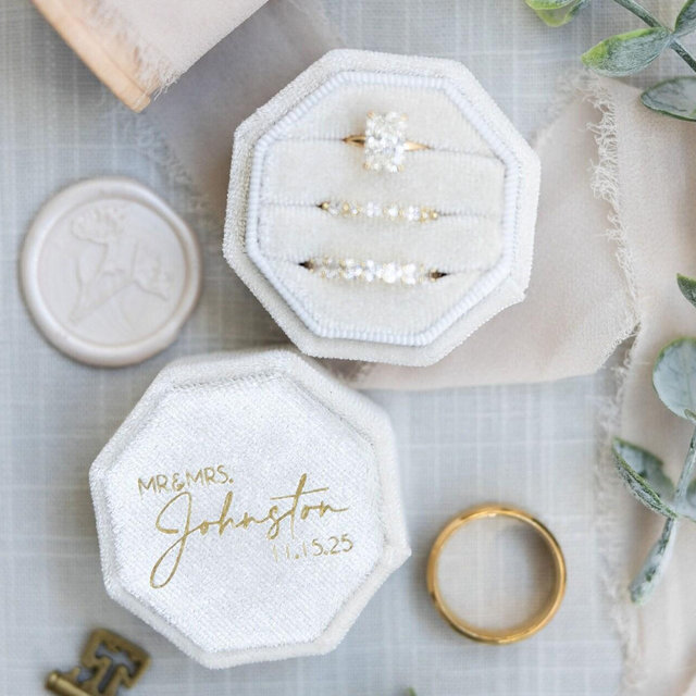 Triple Slot Octagon Velvet Ring Box | Custom Wedding Ring Box | Engagement Ring Box | Triple Slot | Modern Ring Box | Custom Ring Box