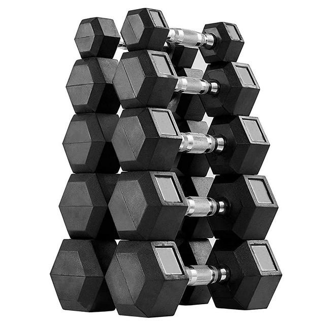 papababe Dumbbell Set Rubber Encased Hex Dumbbell Free Weights Home Weight Set (A Pair of 5 8 10 12 15 LB Dumbbell NO Rack)