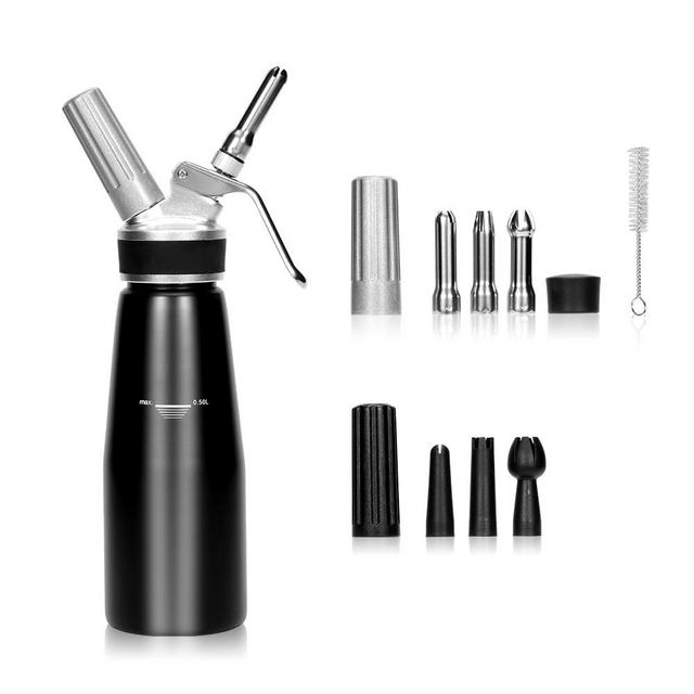 BIEAMA Whipped Cream Dispenser Aluminum 1-Pint 500ml, Whipped Cream Maker for Desserts, Sauces, Chocolate, N2O Chargers Not Included, Black