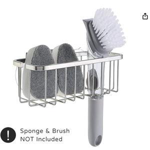 SunnyPoint NeverRust Deluxe Kitchen & Bathroom Sink Sponge Holder Organizer with Adhesive Mount - Additional Suction Cup Included – Sponge & Brush NOT Included – 7.4 x 3.3 x 2.75 Inch