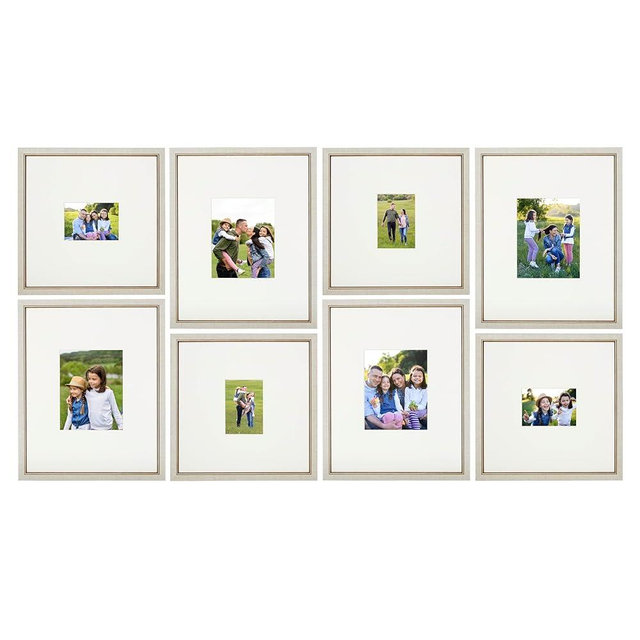 Camden Reed Gallery Wall Frame Set, 8 Pieces, 16x20 and 16x16 Inch Matted Frames, for 8x10 and 5x7 Photos, Ivory and Gold