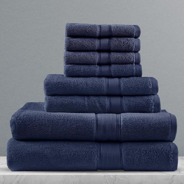Madison Park Signature Bath Towel 800GSM 100% Cotton Luxurious Bathroom Towel Set Highly Absorbent, Quick Dry, Hotel & Spa Quality Towel Set for Bathroom, 8pc Set, Dark Navy 8 Piece
