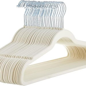 Slim Velvet Non-Slip Clothes Hangers, Ivory/Beige, 30-Pack