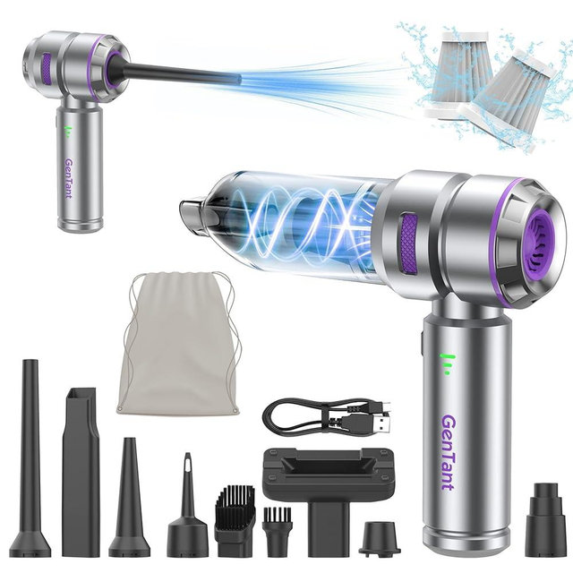GenTant Car Vacuum Portable Cordless, 18000PA Portable Vacuum Cordless, High Power Air Duster with Brushless Motor, Type-C Charge, 3 in 1 Small Vacuum Cleaner Cordless for Car, Home, Office, Pet Hair