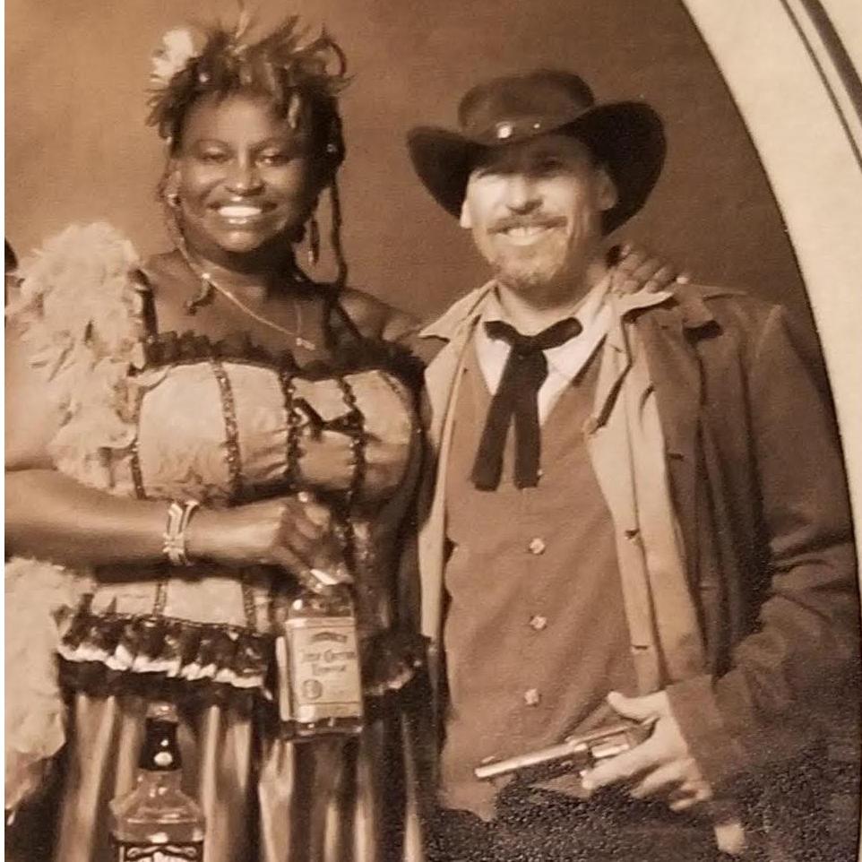Having fun dressed  like in the old days!